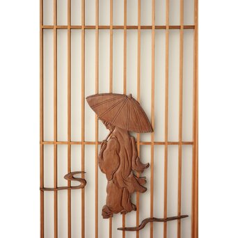 小野道風 柳と蛙 3枚1組 書院欄間　R0574 