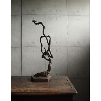 自然木燭台と猫足台　X655 