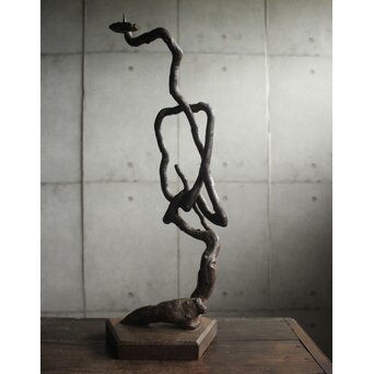 自然木燭台と猫足台　X655 