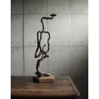 自然木燭台と猫足台　X655 