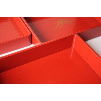 渡辺喜三郎 守屋松亭 合作 木製漆塗 藤蒔絵 御手許筥 3重盆 共箱　Q422 