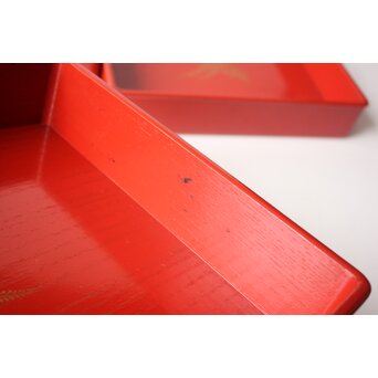 渡辺喜三郎 守屋松亭 合作 木製漆塗 藤蒔絵 御手許筥 3重盆 共箱　Q422 