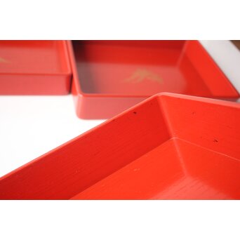 渡辺喜三郎 守屋松亭 合作 木製漆塗 藤蒔絵 御手許筥 3重盆 共箱　Q422 