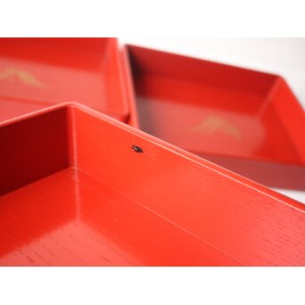 渡辺喜三郎 守屋松亭 合作 木製漆塗 藤蒔絵 御手許筥 3重盆 共箱　Q422 