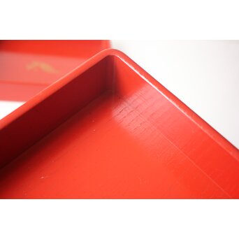 渡辺喜三郎 守屋松亭 合作 木製漆塗 藤蒔絵 御手許筥 3重盆 共箱　Q422 