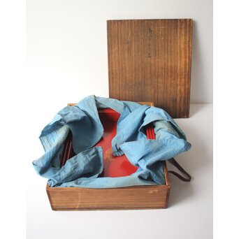 渡辺喜三郎 守屋松亭 合作 木製漆塗 藤蒔絵 御手許筥 3重盆 共箱　Q422 