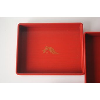 渡辺喜三郎 守屋松亭 合作 木製漆塗 藤蒔絵 御手許筥 3重盆 共箱　Q422 