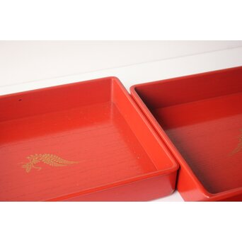 渡辺喜三郎 守屋松亭 合作 木製漆塗 藤蒔絵 御手許筥 3重盆 共箱　Q422 