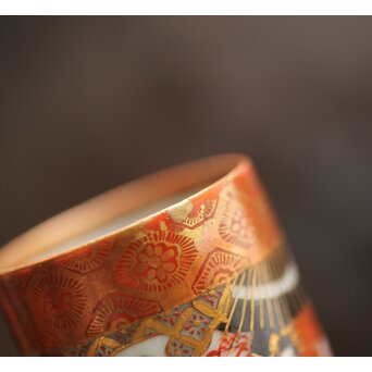 鏑木製 九谷 毛筆 赤壁賦 彩色 着物美人図 茶巾筒　P670 