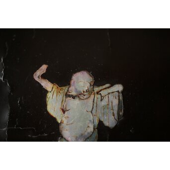江千里製 青貝布袋図 入隅四方黒漆盆/香盆　Q423 