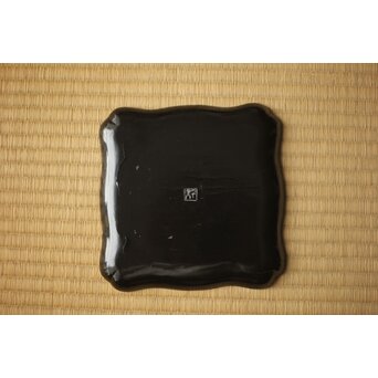 江千里製 青貝布袋図 入隅四方黒漆盆/香盆　Q423 