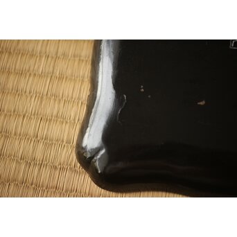 江千里製 青貝布袋図 入隅四方黒漆盆/香盆　Q423 