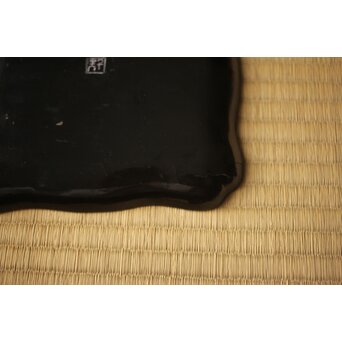 江千里製 青貝布袋図 入隅四方黒漆盆/香盆　Q423 