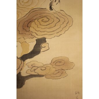 田中訥言 霊芝図 絹本掛軸　Z1021 
