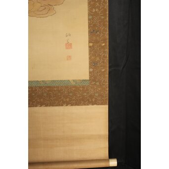 田中訥言 霊芝図 絹本掛軸　Z1021 
