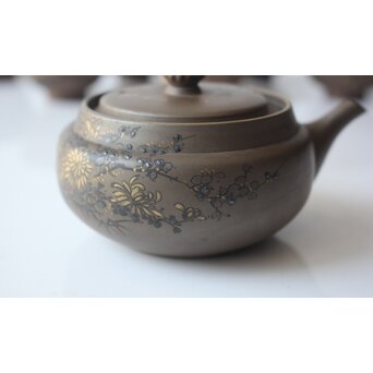 温故焼 河野忠治/大雅作 春穐得意 梅菊文 煎茶セット　P676 