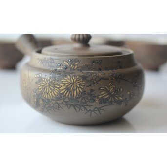 温故焼 河野忠治/大雅作 春穐得意 梅菊文 煎茶セット　P676 