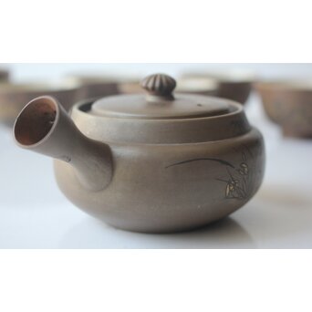 温故焼 河野忠治/大雅作 春穐得意 梅菊文 煎茶セット　P676 
