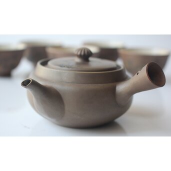 温故焼 河野忠治/大雅作 春穐得意 梅菊文 煎茶セット　P676 