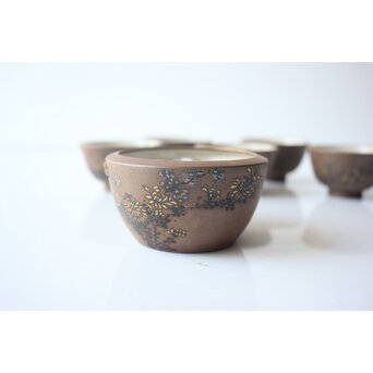 温故焼 河野忠治/大雅作 春穐得意 梅菊文 煎茶セット　P676 