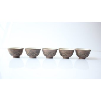 温故焼 河野忠治/大雅作 春穐得意 梅菊文 煎茶セット　P676 