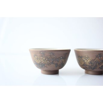 温故焼 河野忠治/大雅作 春穐得意 梅菊文 煎茶セット　P676 