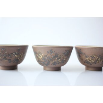 温故焼 河野忠治/大雅作 春穐得意 梅菊文 煎茶セット　P676 