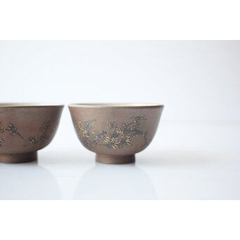 温故焼 河野忠治/大雅作 春穐得意 梅菊文 煎茶セット　P676 