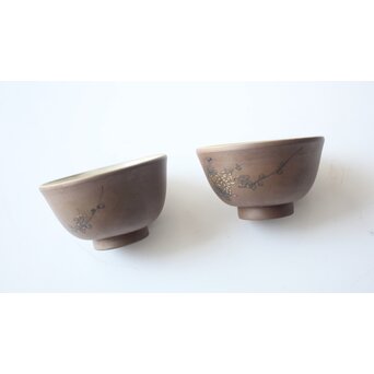 温故焼 河野忠治/大雅作 春穐得意 梅菊文 煎茶セット　P676 
