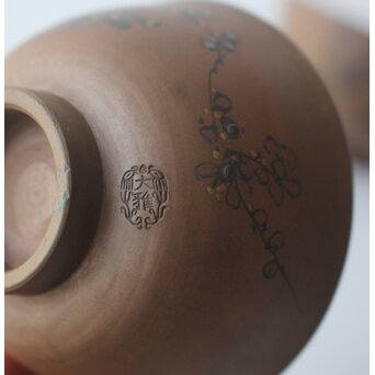 温故焼 河野忠治/大雅作 春穐得意 梅菊文 煎茶セット　P676 