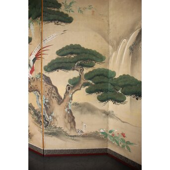 狩野派 川又常行 松鳥図 屏風半双/一隻　Z1035 