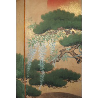 狩野派 川又常行 松鳥図 屏風半双/一隻　Z1035 