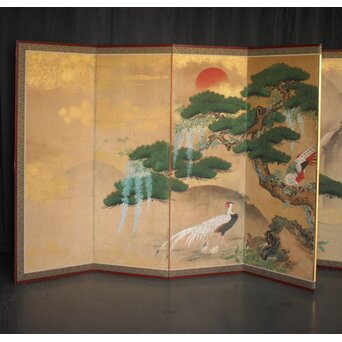 狩野派 川又常行 松鳥図 屏風半双/一隻　Z1035 