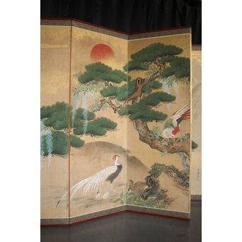 狩野派 川又常行 松鳥図 屏風半双/一隻　Z1035 