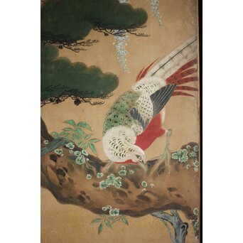 狩野派 川又常行 松鳥図 屏風半双/一隻　Z1035 