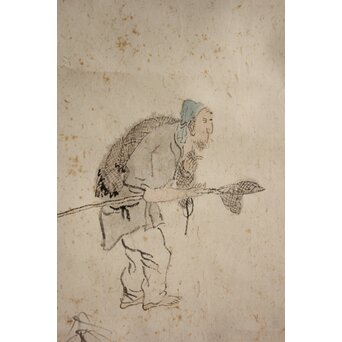 小杉放菴 漁夫図 和紙掛軸　Z1040 