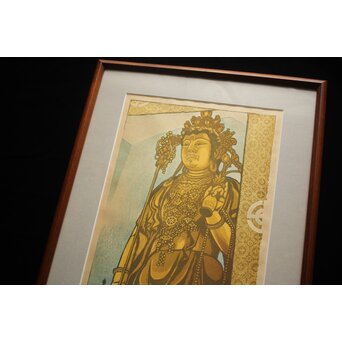 笠松紫浪 Shiro Kasamatsu 長谷観音 鎌倉 木版画 額装　Z1045 