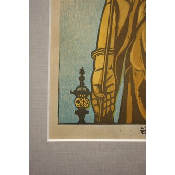 笠松紫浪 Shiro Kasamatsu 長谷観音 鎌倉 木版画 額装　Z1045 