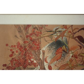 土屋楽山 木版画「照り葉南天に鵯(冬)」Z1051 