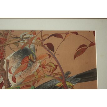 土屋楽山 木版画「照り葉南天に鵯(冬)」Z1051 