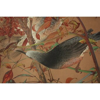 土屋楽山 木版画「照り葉南天に鵯(冬)」Z1051 