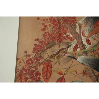 土屋楽山 木版画「照り葉南天に鵯(冬)」Z1051 