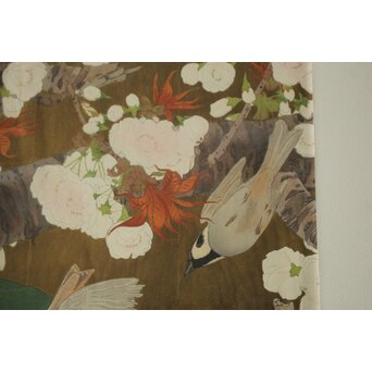 土屋楽山 木版画「御室桜に群雀(盛春)」Z1052 