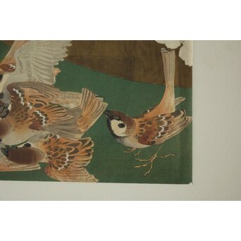 土屋楽山 木版画「御室桜に群雀(盛春)」Z1052 