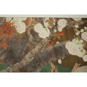 土屋楽山 木版画「御室桜に群雀(盛春)」Z1052 