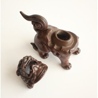 西村春湖 獅子 備前 香炉　P680 