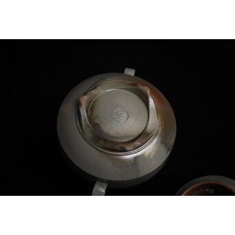 藤原楽山 造 青備前菊彫香炉 備前焼　P681 