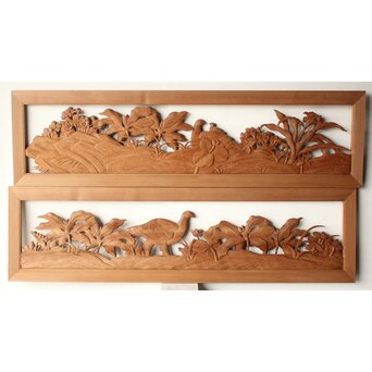 吉田楳堂 花鳥木彫欄間 2枚1組　R0591 ウラ