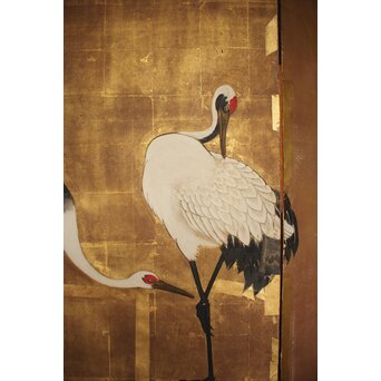 金地 群鶴図 6曲半双 屏風　Z1065 